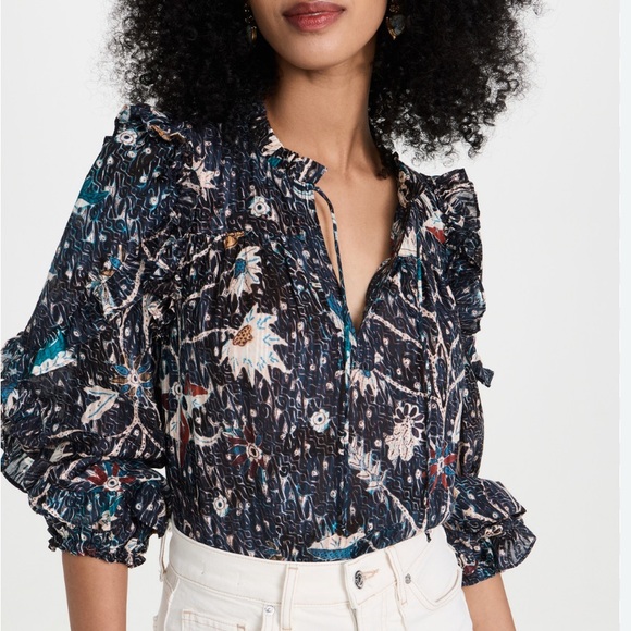 Ulla Johnson Navy Floral Blouse - Picture 1 of 4